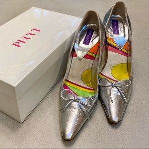 Emilio Pucci Silver Croco Stilettos